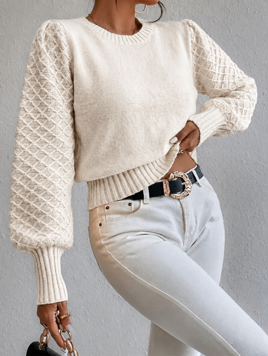 Women's Jumper with Diamond Pattern – Blouson Sleeves for Casual or Office Wear 4