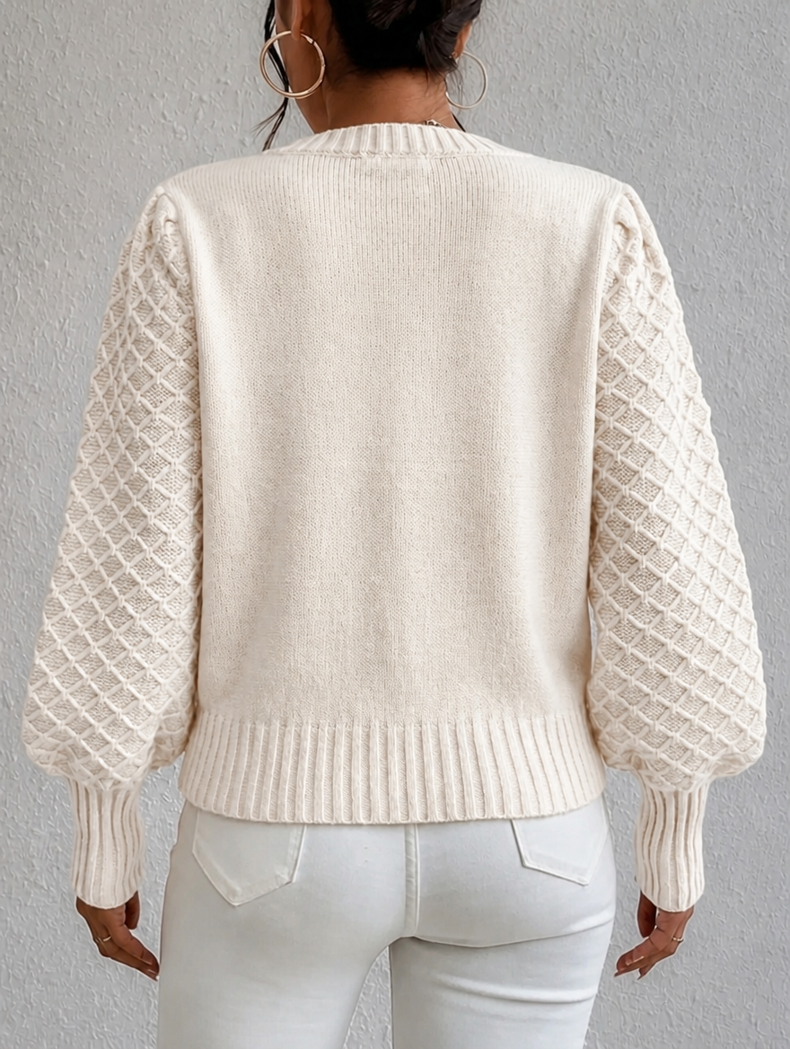 Women's Jumper with Diamond Pattern – Blouson Sleeves for Casual or Office Wear 5