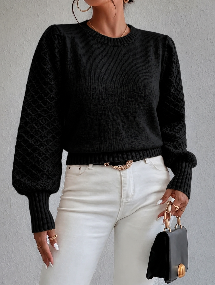 Women's Jumper with Diamond Pattern – Blouson Sleeves for Casual or Office Wear 6