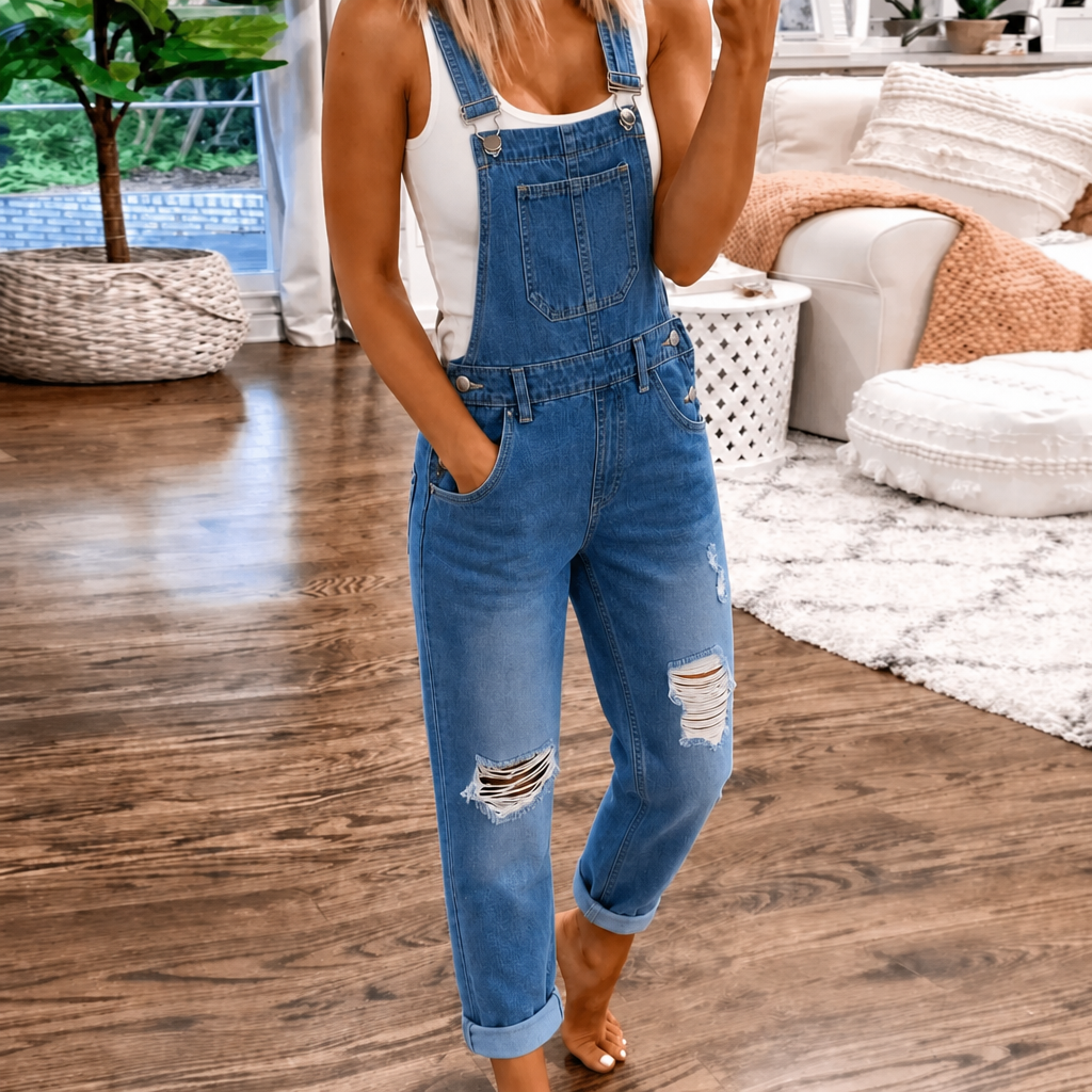 Women's Jumpsuit with Adjustable Straps – Straight Leg Design and Bib Pocket for Casual Wear 0