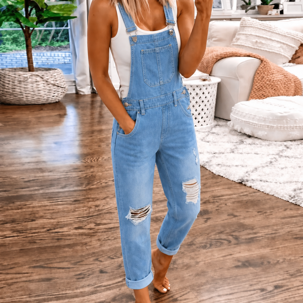 Women's Jumpsuit with Adjustable Straps – Straight Leg Design and Bib Pocket for Casual Wear 2