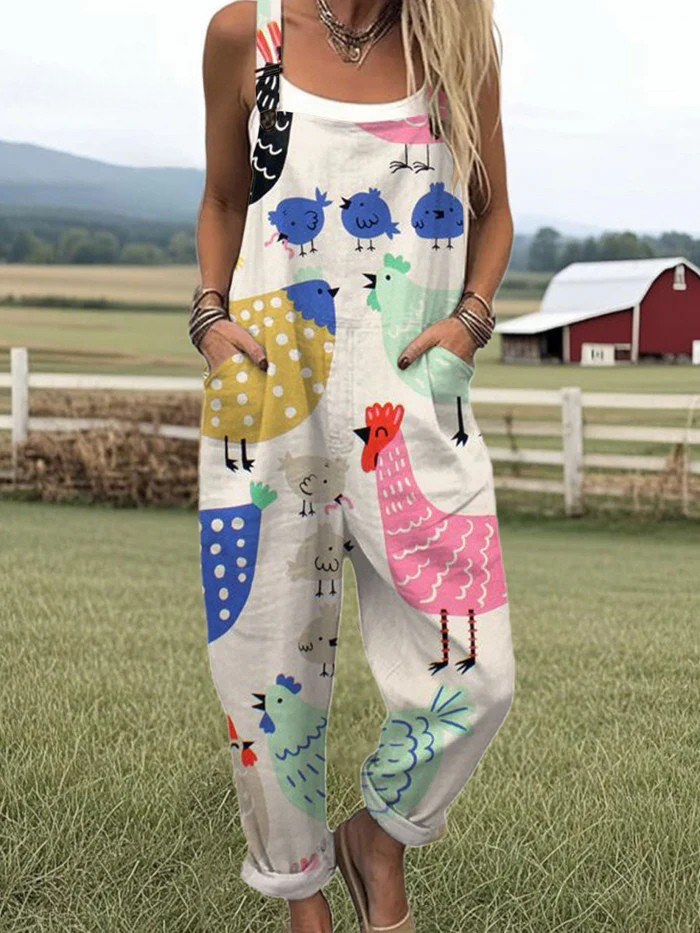 Women's Jumpsuit with Chicken Motif – Relaxed Fit for Casual and Evening Wear 0