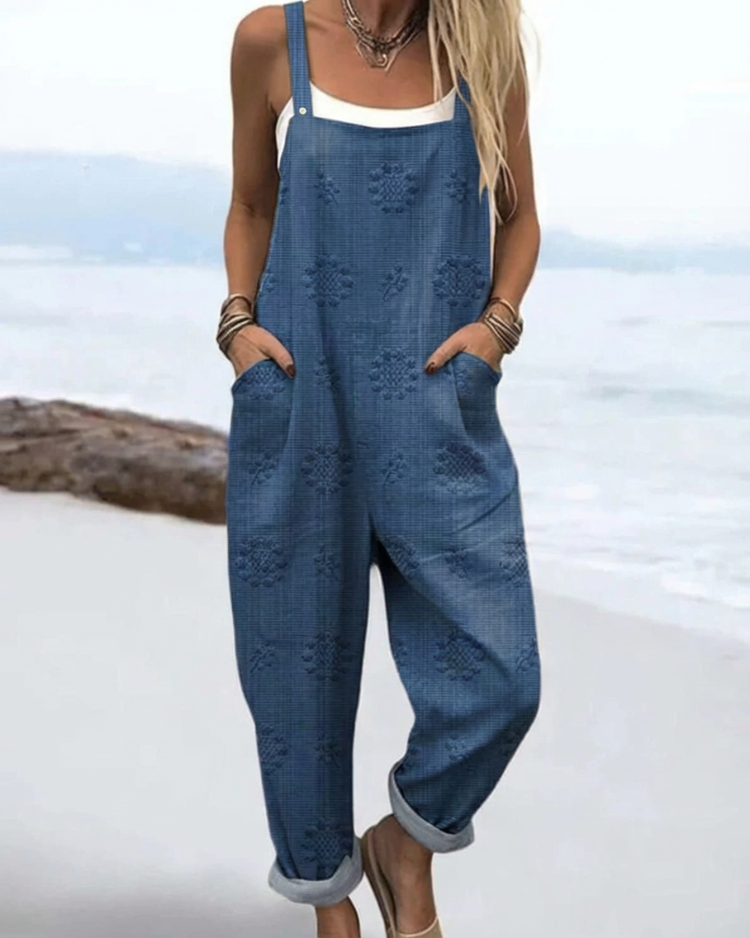 Women's Jumpsuit with Floral Pattern – Flattering Waist, Breathable Fabric for Casual Wear 0