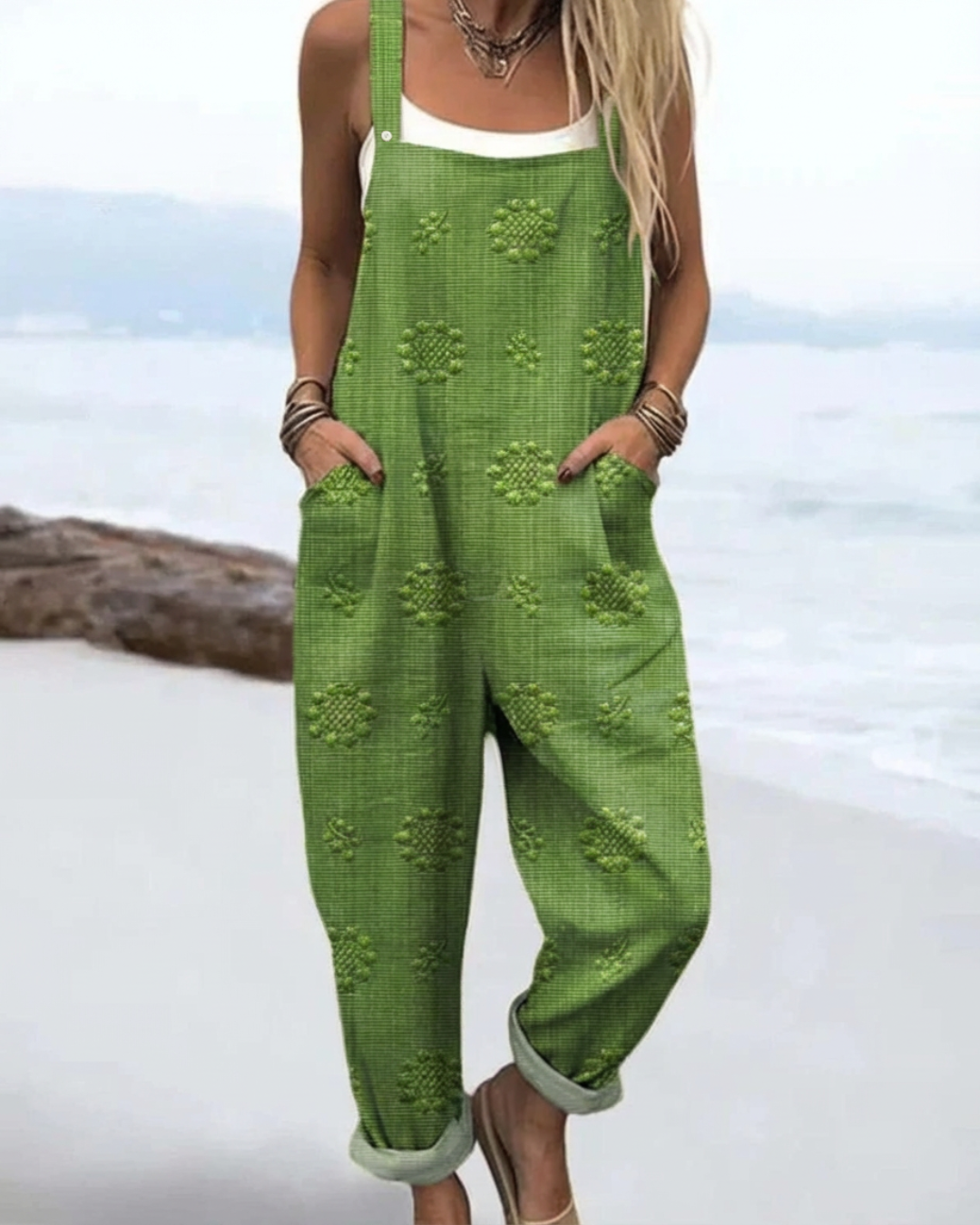 Women's Jumpsuit with Floral Pattern – Flattering Waist, Breathable Fabric for Casual Wear 1