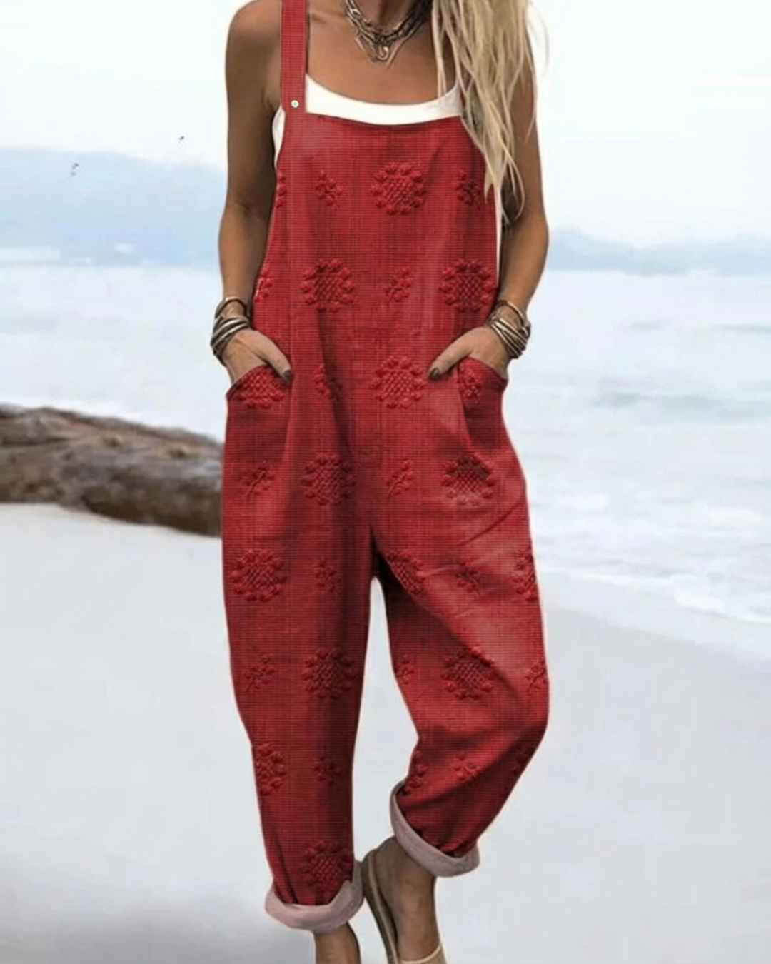 Women's Jumpsuit with Floral Pattern – Flattering Waist, Breathable Fabric for Casual Wear 2