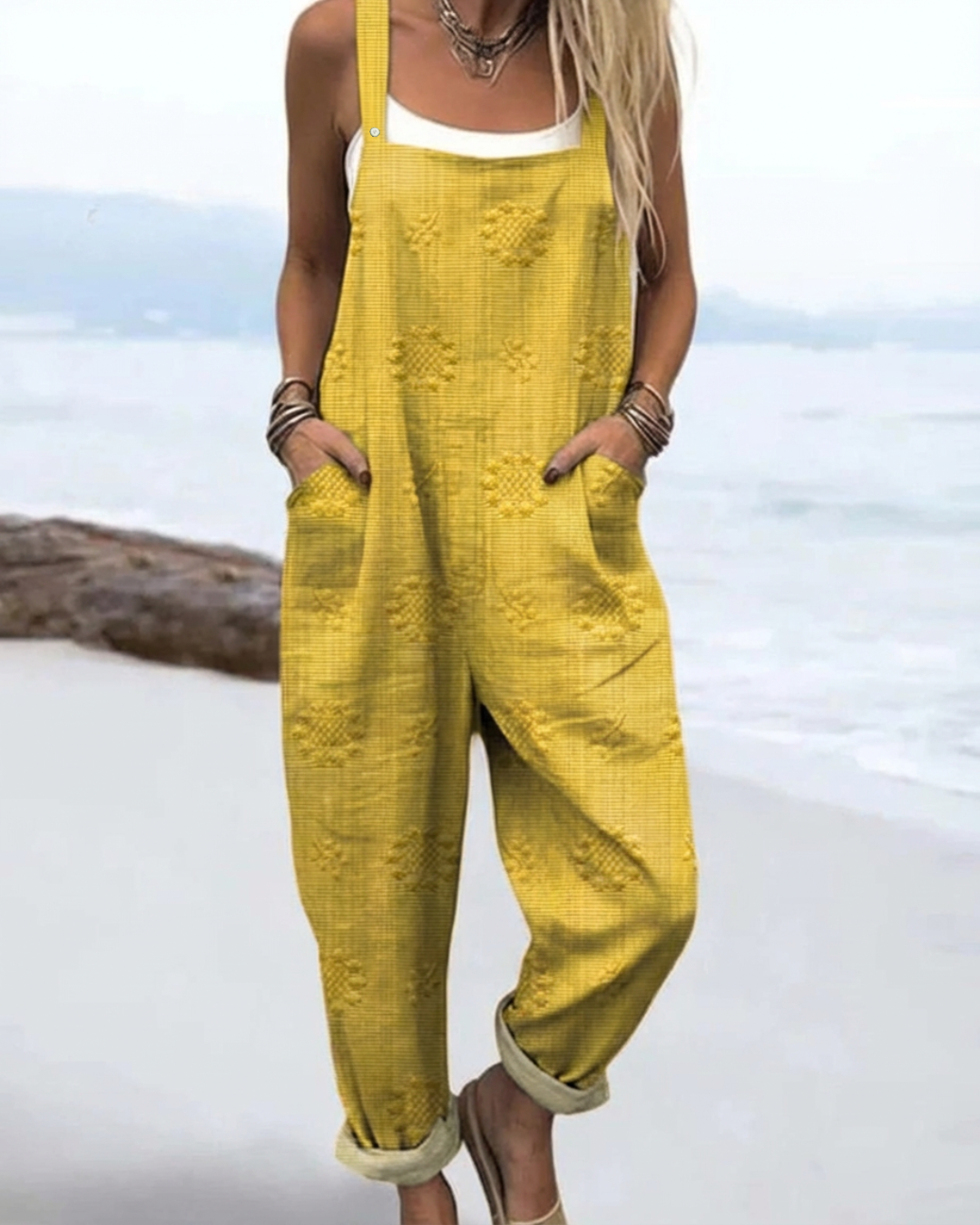 Women's Jumpsuit with Floral Pattern – Flattering Waist, Breathable Fabric for Casual Wear 3
