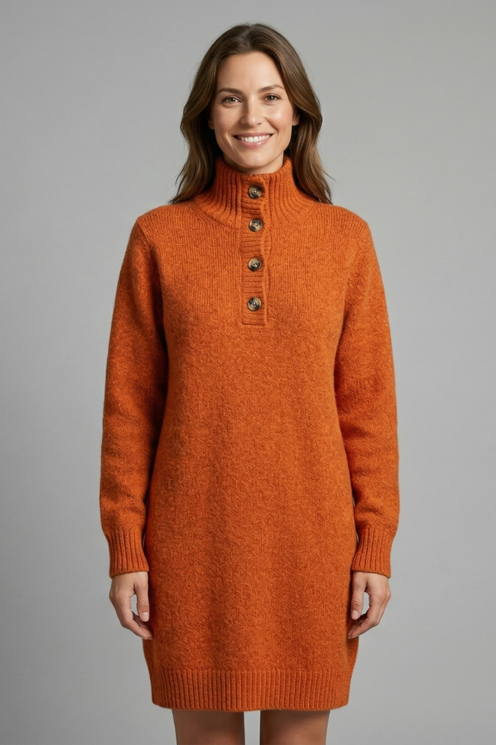 Women's Knit Midi Dress with High Mock Neck – Plus Size Sweater Dress for Autumn and Winter 0
