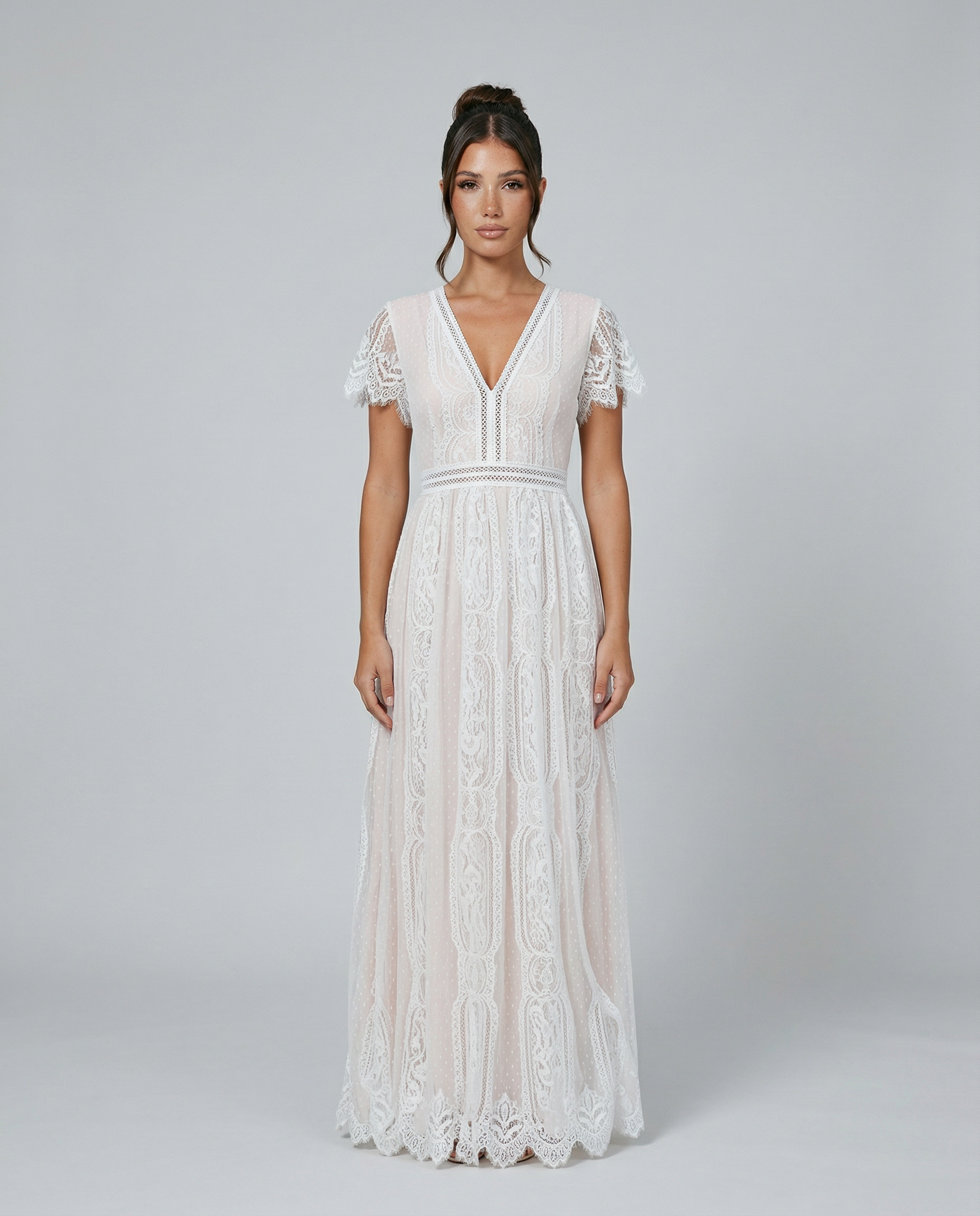Women's Lace Maxi Dress with V-Neck – Formal Dress for Weddings and Special Events 0