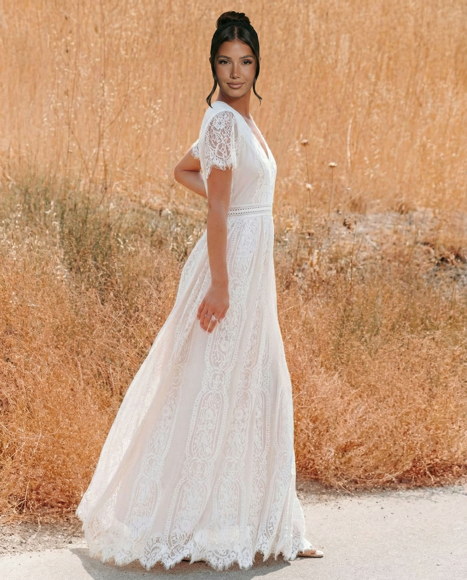Women's Lace Maxi Dress with V-Neck – Formal Dress for Weddings and Special Events 3