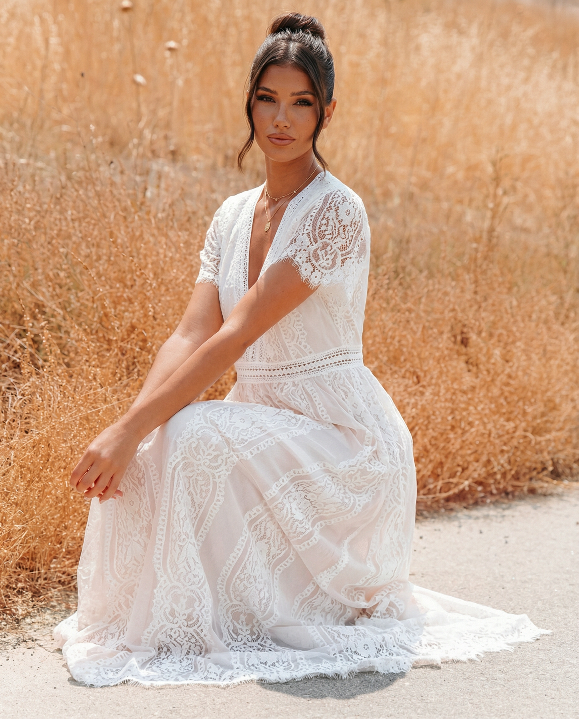 Women's Lace Maxi Dress with V-Neck – Formal Dress for Weddings and Special Events 6