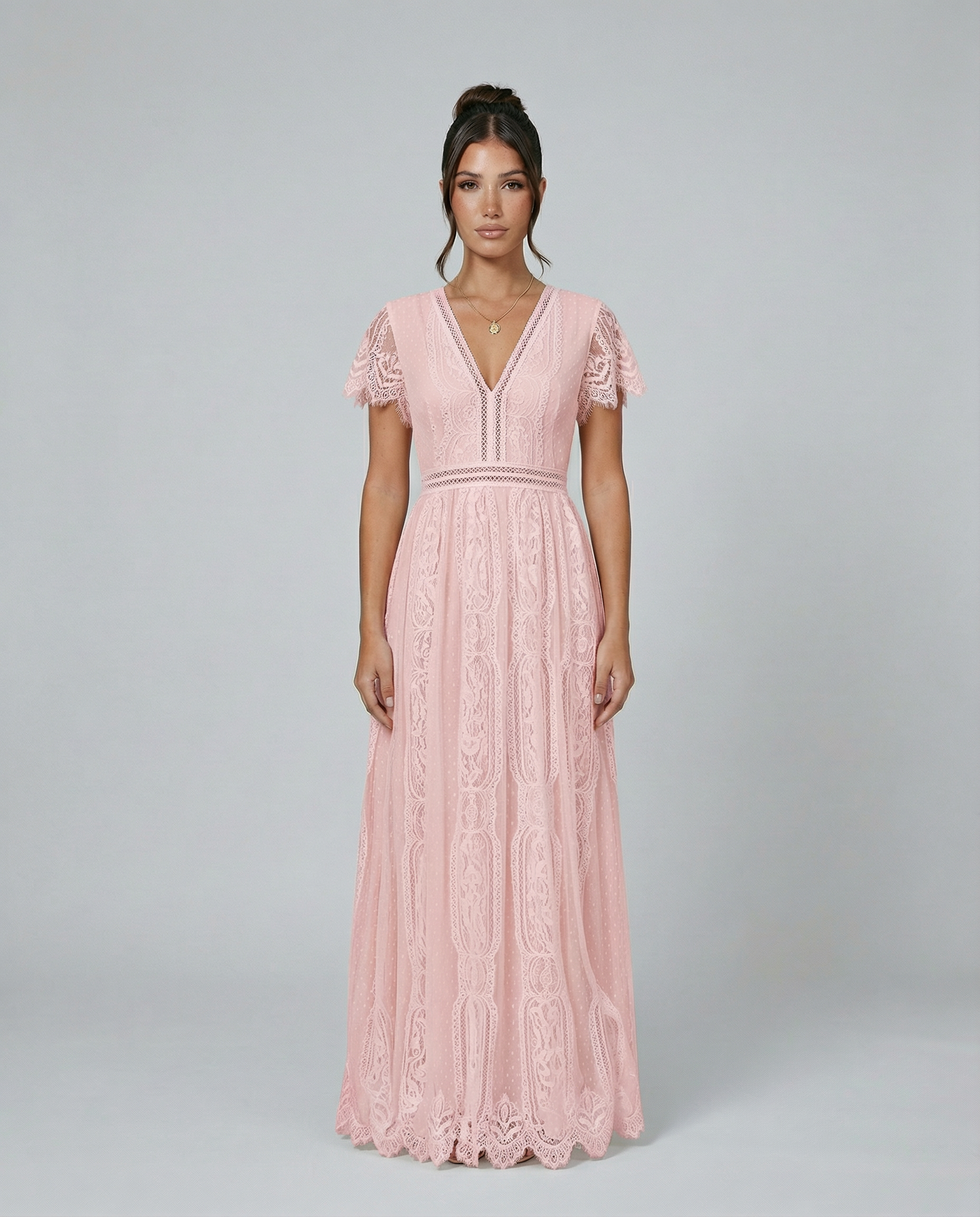 Women's Lace Maxi Dress with V-Neck – Formal Dress for Weddings and Special Events 7
