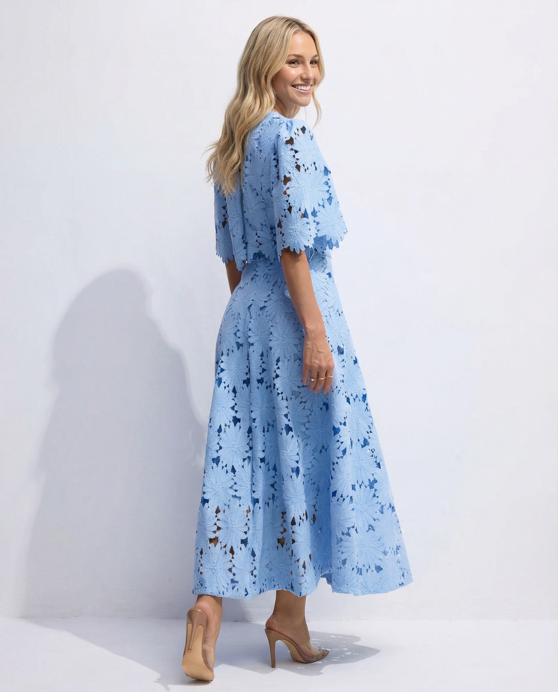 Women's Lace Midi Dress Set – Floral Two-Piece Summer Dress for Weddings and Garden Parties 1