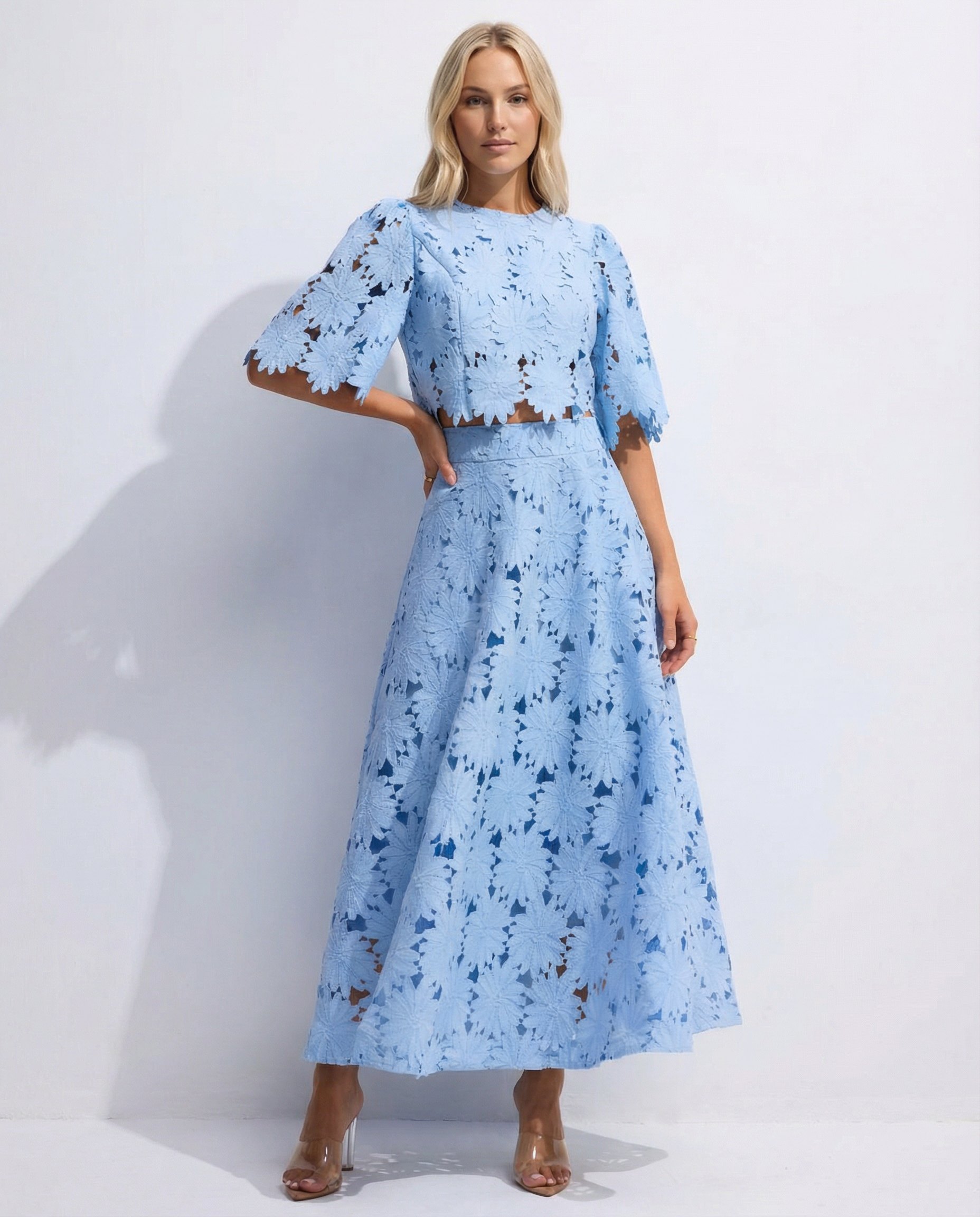 Women's Lace Midi Dress Set – Floral Two-Piece Summer Dress for Weddings and Garden Parties 3