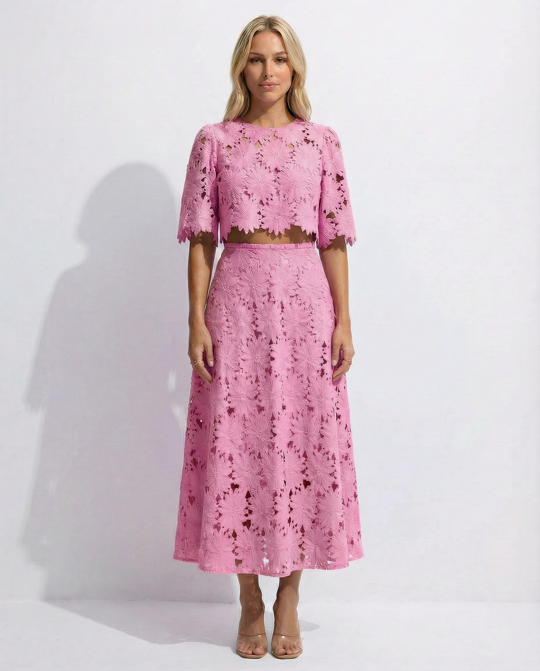 Women's Lace Midi Dress Set – Floral Two-Piece Summer Dress for Weddings and Garden Parties 4