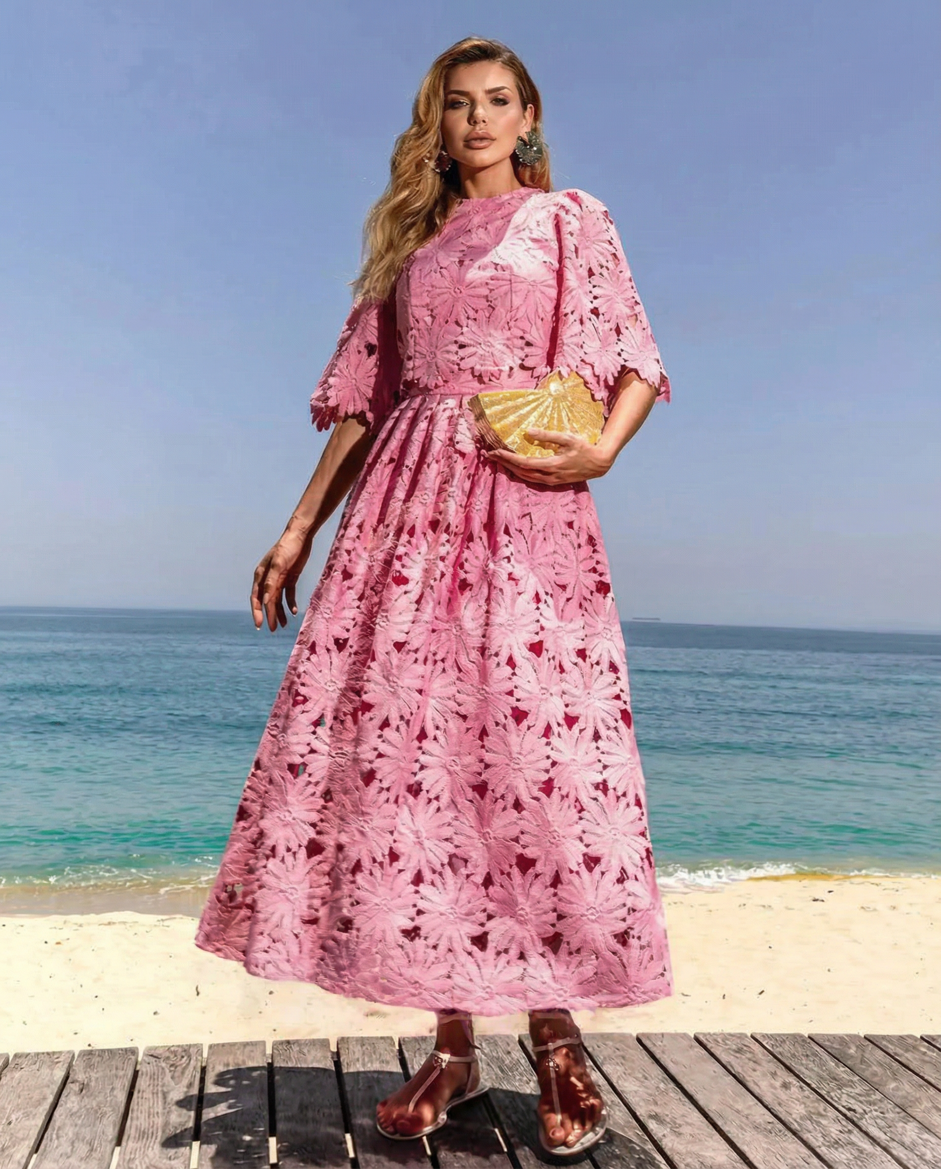 Women's Lace Midi Dress Set – Floral Two-Piece Summer Dress for Weddings and Garden Parties 6