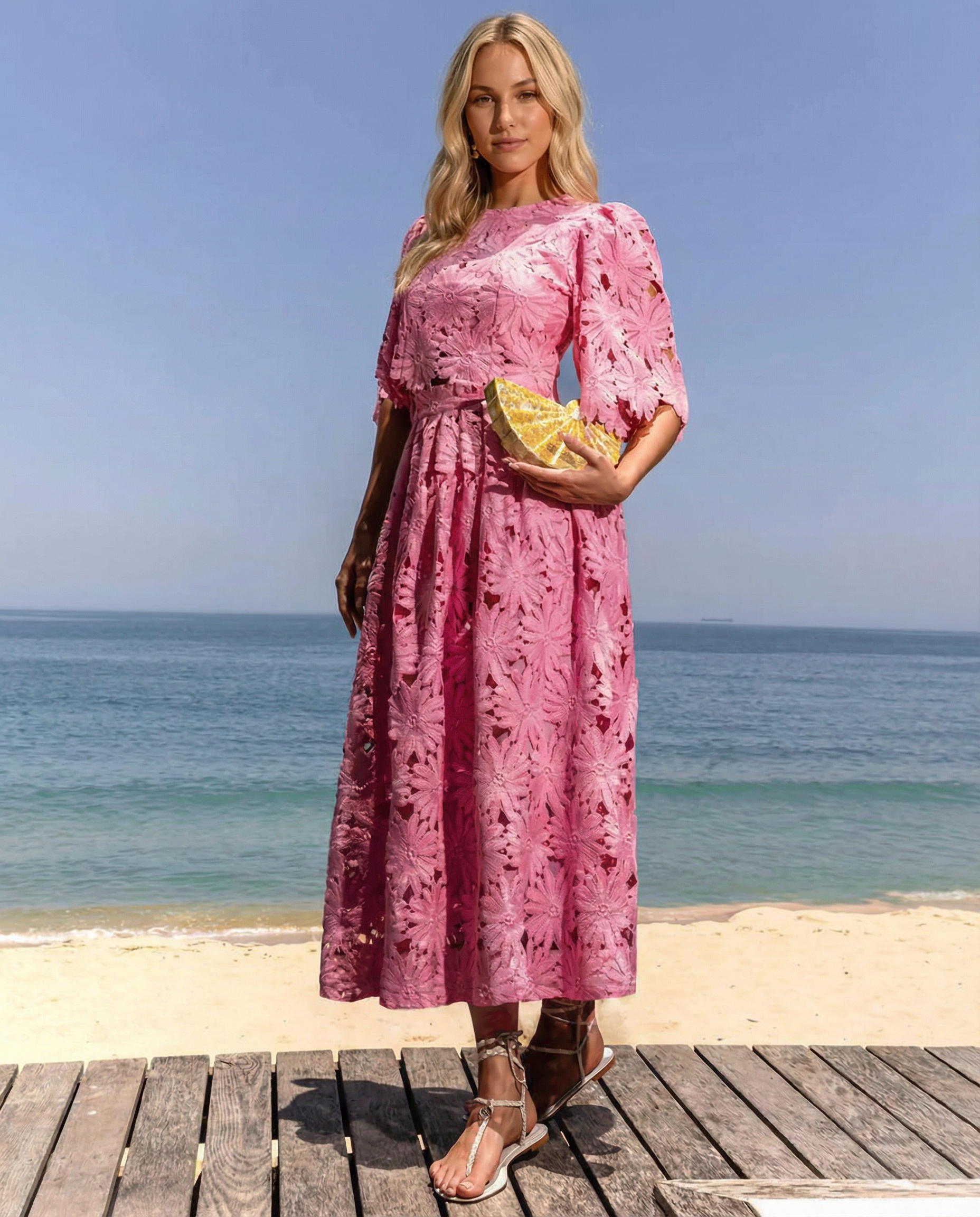 Women's Lace Midi Dress Set – Floral Two-Piece Summer Dress for Weddings and Garden Parties 7