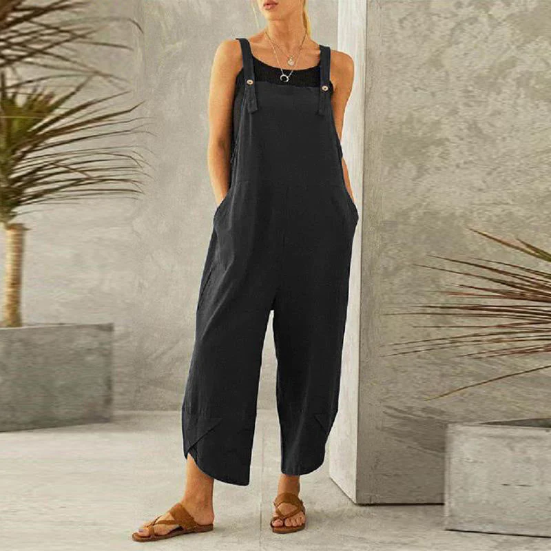 Women's Linen Wide Leg Jumpsuit – Adjustable Straps and Pockets for Summer Comfort 10