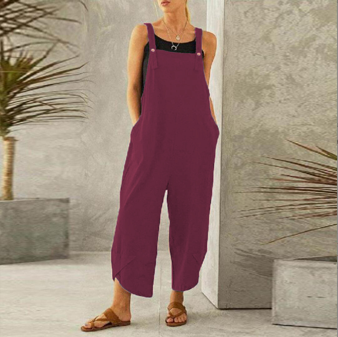 Women's Linen Wide Leg Jumpsuit – Adjustable Straps and Pockets for Summer Comfort 11