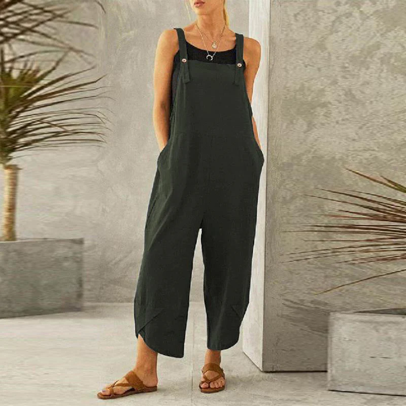 Women's Linen Wide Leg Jumpsuit – Adjustable Straps and Pockets for Summer Comfort 5
