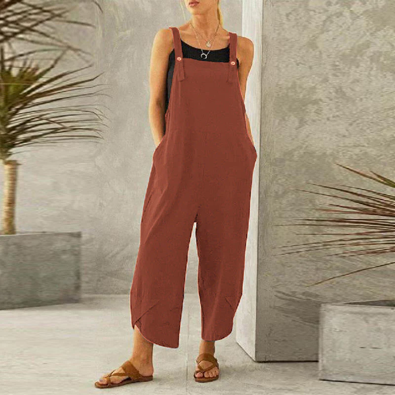 Women's Linen Wide Leg Jumpsuit – Adjustable Straps and Pockets for Summer Comfort 7