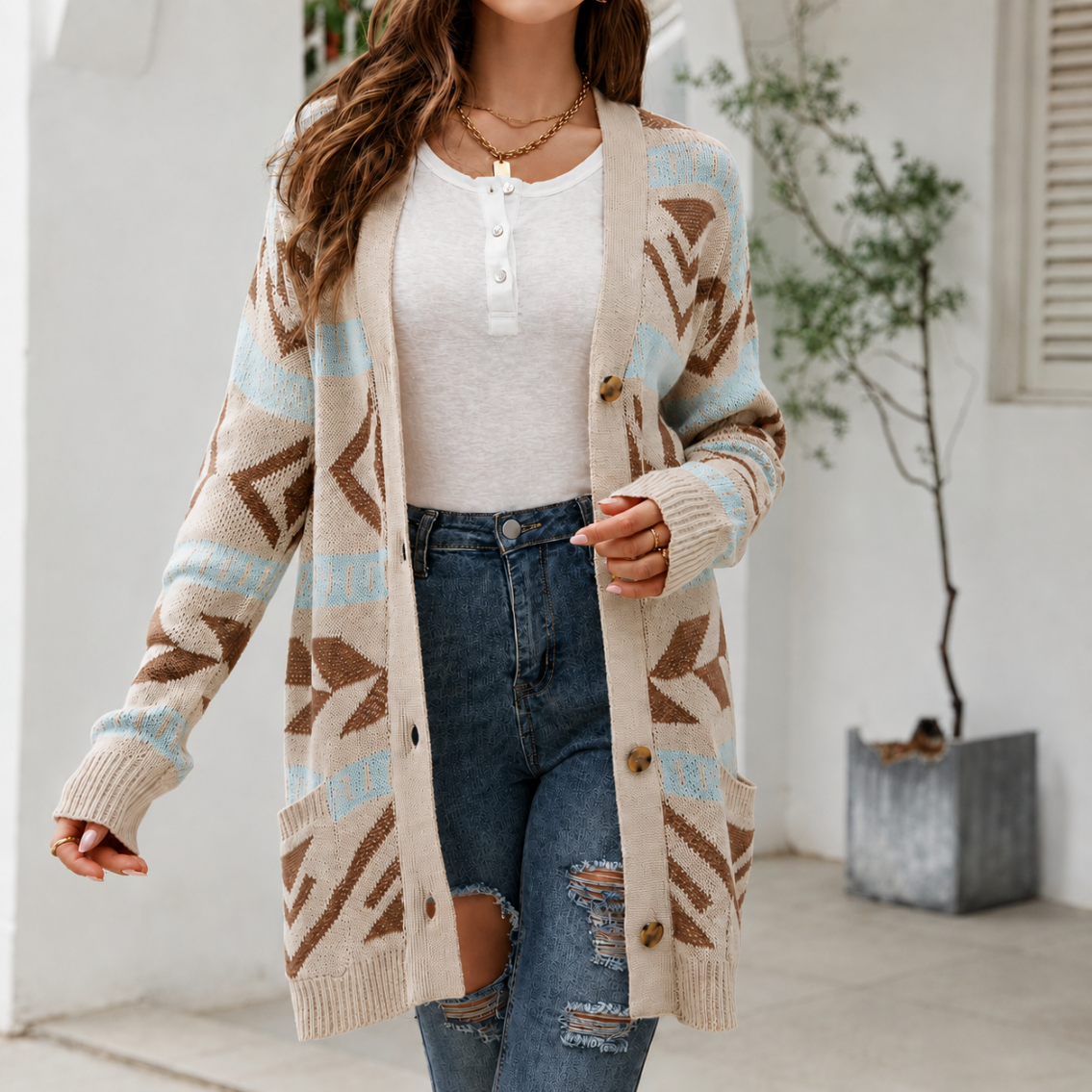 Women's Long Cardigan with Button Front and Pockets – Mid-Thigh Length Knit Layer for Cool Days 9