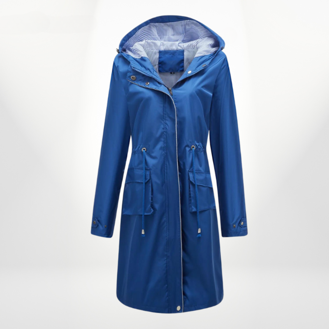 Women's Long Rain Jacket with Hood – Waterproof, Adjustable Waist for All-Weather 3