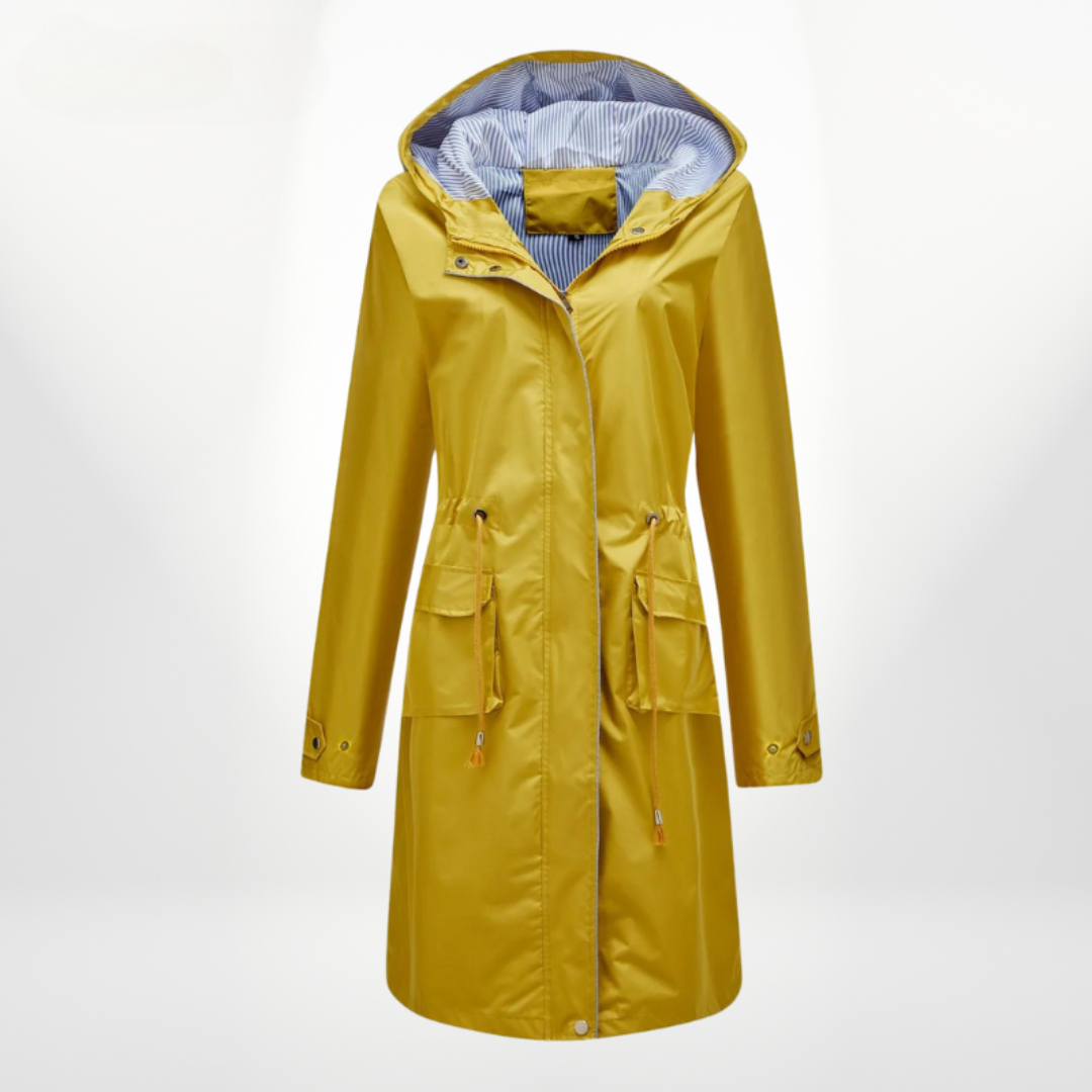 Women's Long Rain Jacket with Hood – Waterproof, Adjustable Waist for All-Weather 4