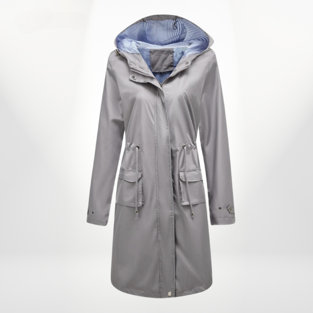 Women's Long Rain Jacket with Hood – Waterproof, Adjustable Waist for All-Weather 7