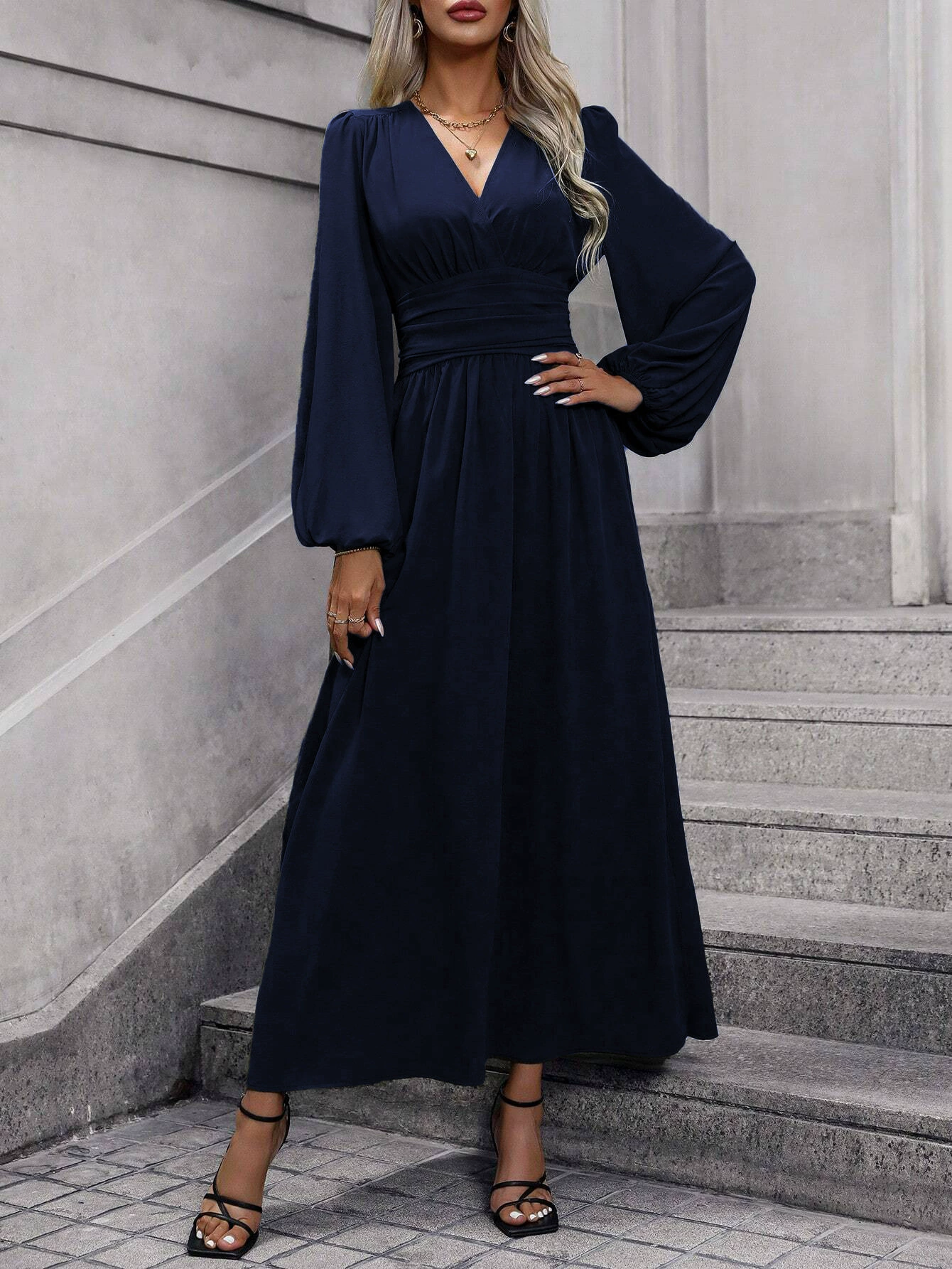 Women's Long Sleeve Midi Dress with Slit – Perfect Cocktail Dress for Weddings and Semi-Formal Events 1