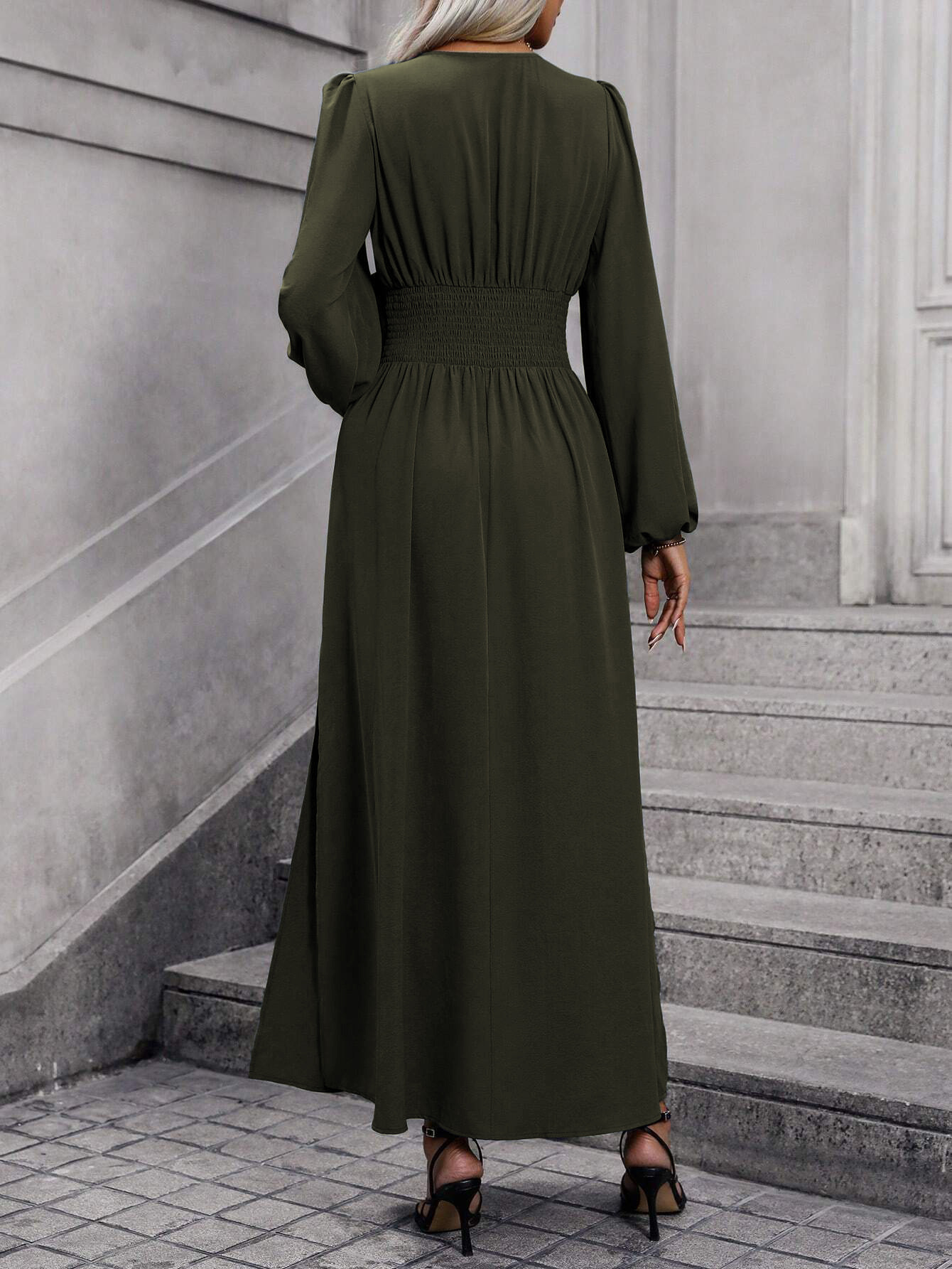 Women's Long Sleeve Midi Dress with Slit – Perfect Cocktail Dress for Weddings and Semi-Formal Events 3