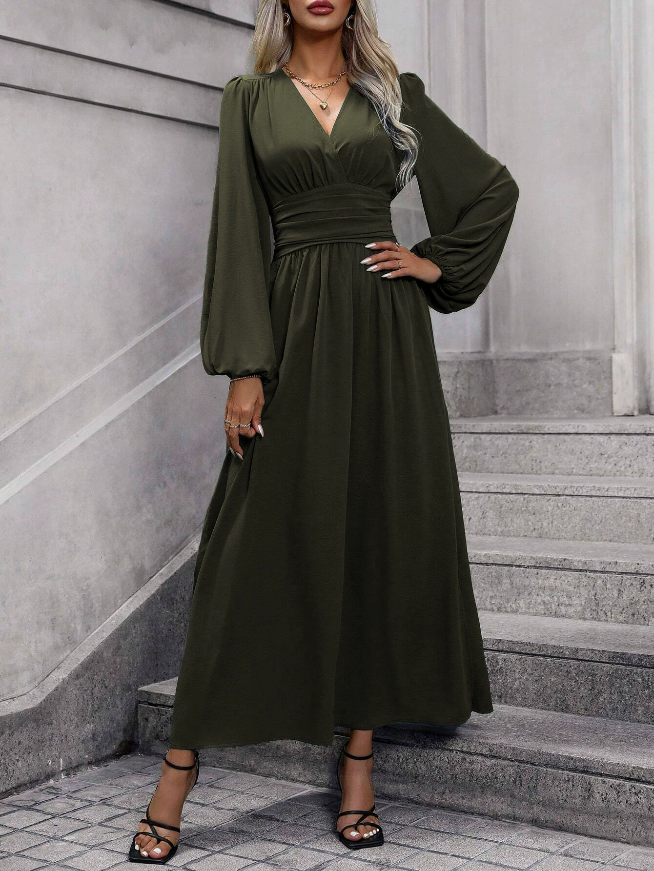 Women's Long Sleeve Midi Dress with Slit – Perfect Cocktail Dress for Weddings and Semi-Formal Events 4