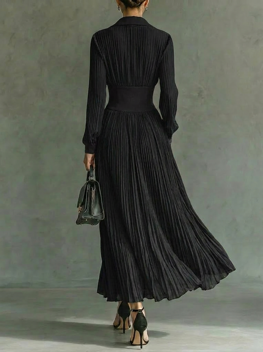 Women's Maxi Dress – Vintage Pleated Skirt with Collar for Formal and Summer Occasions 1
