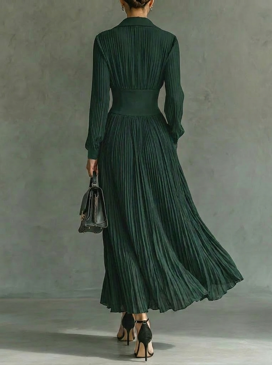 Women's Maxi Dress – Vintage Pleated Skirt with Collar for Formal and Summer Occasions 5