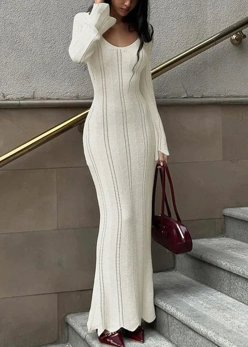 Women's Maxi Dress with Long Sleeves – Bodycon Knit Style for Evening Events 0