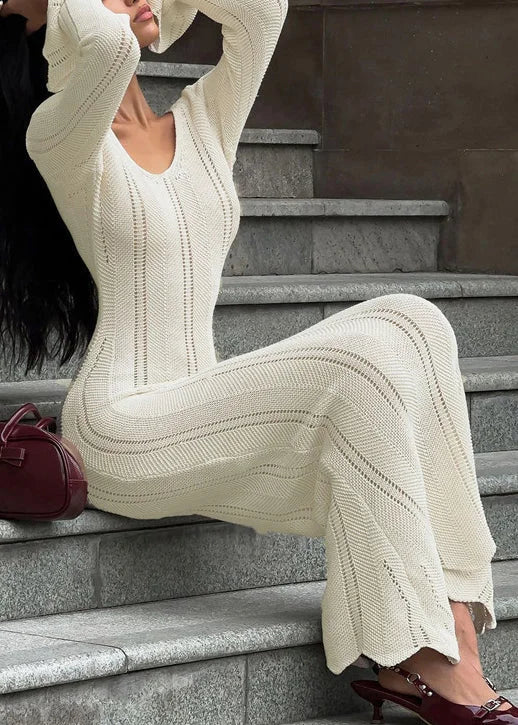 Women's Maxi Dress with Long Sleeves – Bodycon Knit Style for Evening Events 4