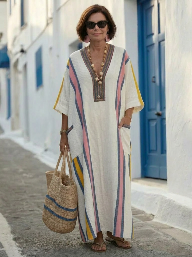 Women's Maxi Dress with V Neck and 3/4 Sleeves – Comfortable Summer Style with Pockets 5