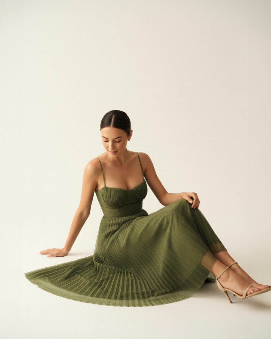 Women's Midi Dress with Corset Bodice – Pleated Formal Dress for Summer Events 3