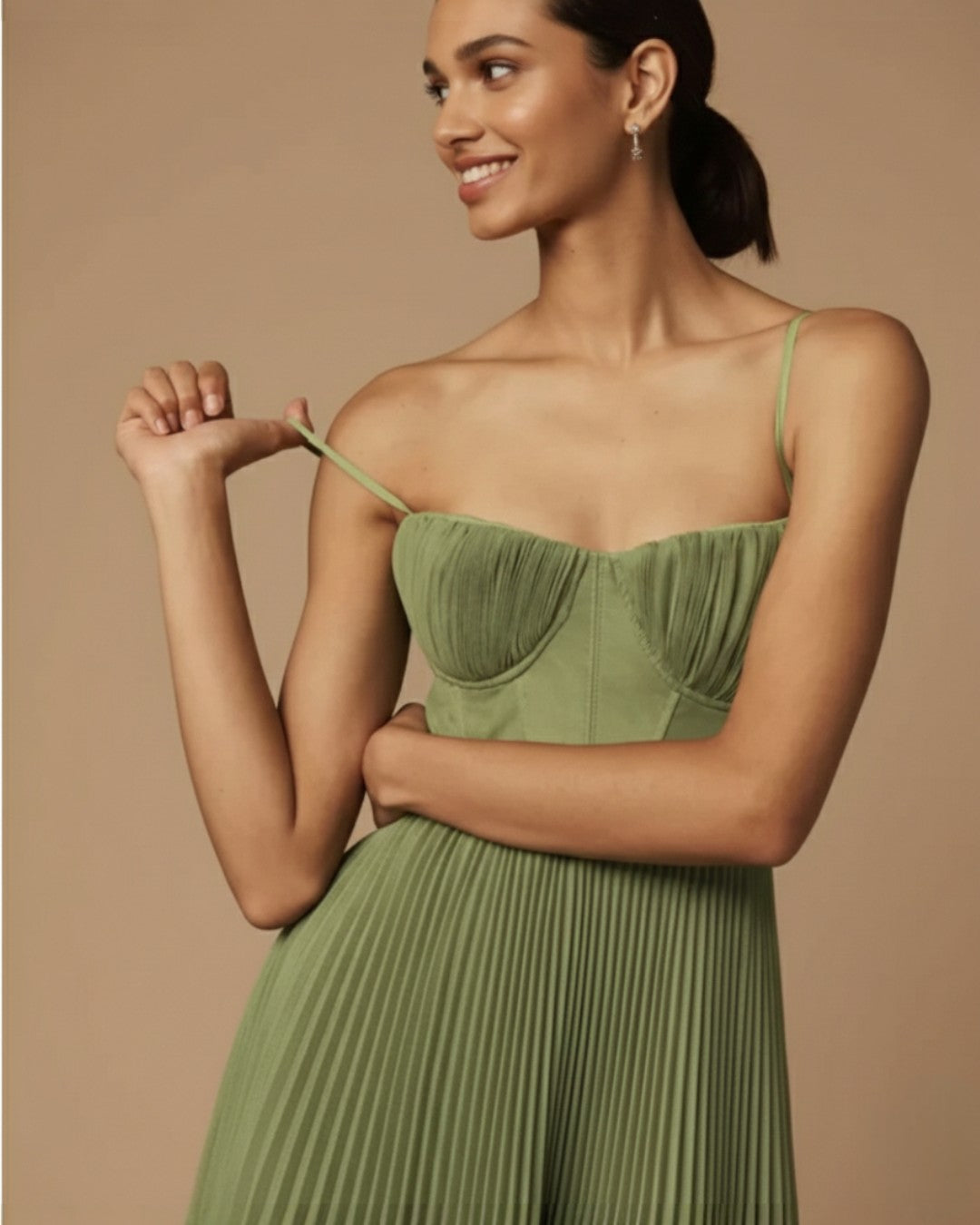 Women's Midi Dress with Corset Bodice – Pleated Formal Dress for Summer Events 4
