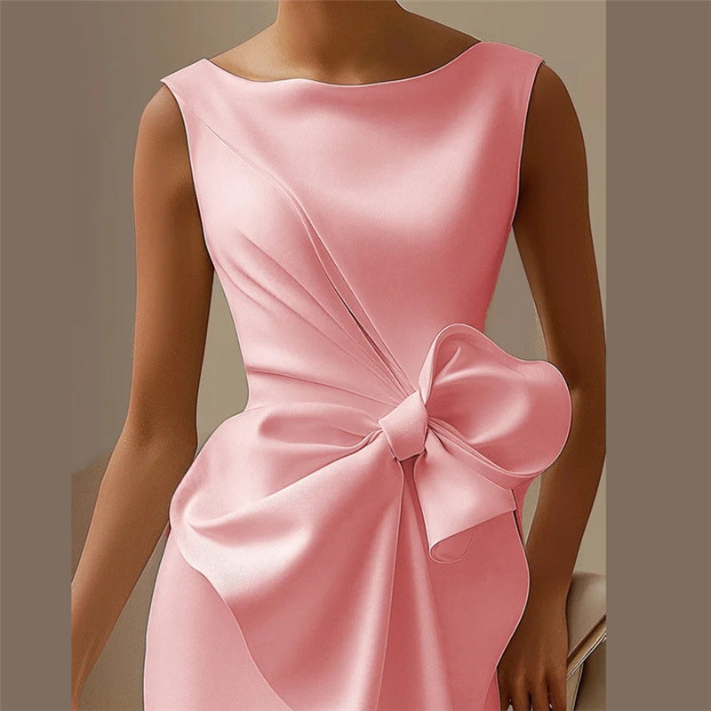 Women's Midi Sheath Cocktail Dress with Bow – Sleeveless, High Waist, Front Slit for Parties 2