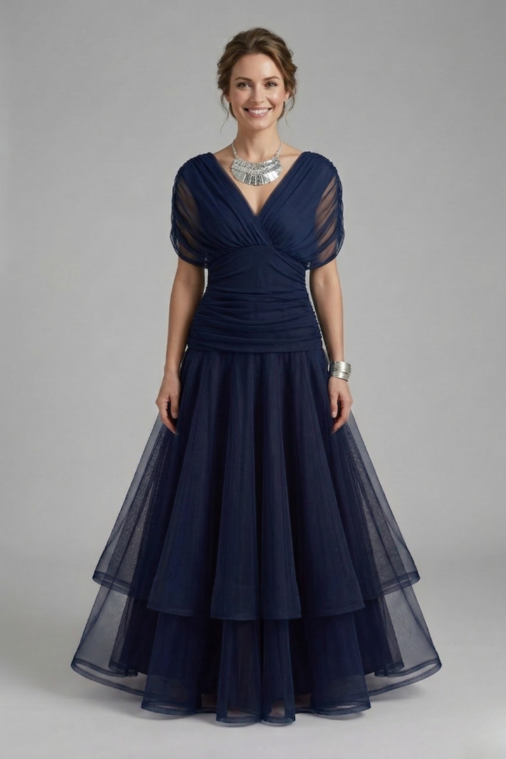 Women's Off-Shoulder Tulle Midi Dress – Formal Cocktail Dress with Ruched Waist for Events 6