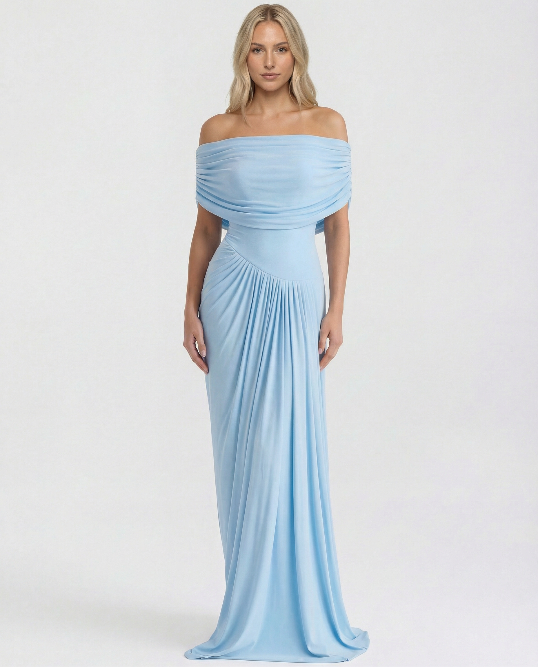 Women's Off Shoulder Maxi Dress – Draped Waist Fit for Formal Events and Weddings 0