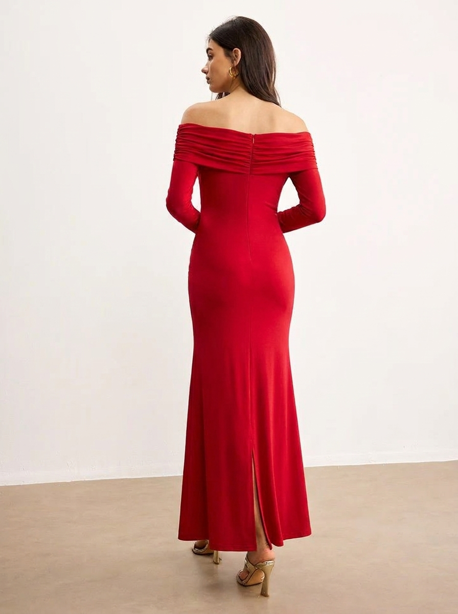 Women's Off Shoulder Maxi Dress – Formal Long Sleeve with Ruching for Special Occasions 3