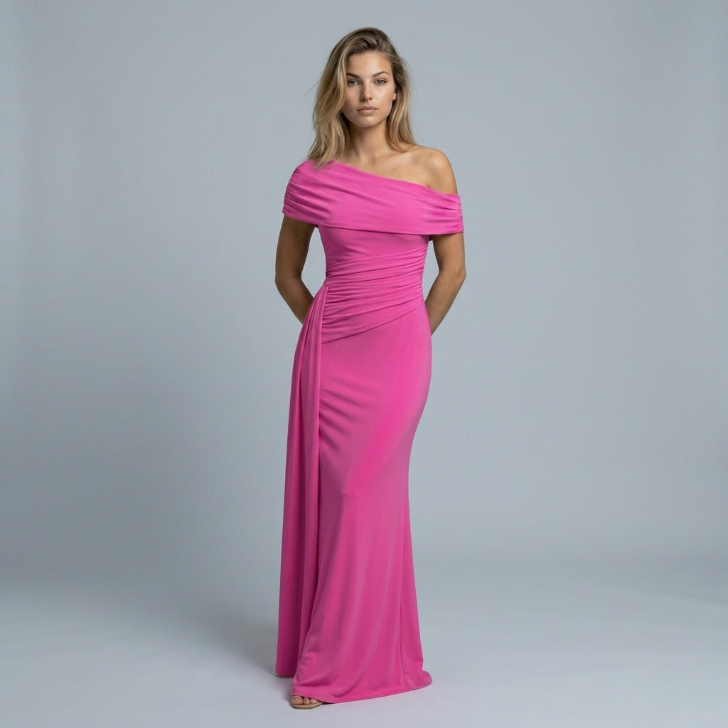 Off Shoulder Maxi Dress – Ruched Waist for Formal Occasions and Special Events 7