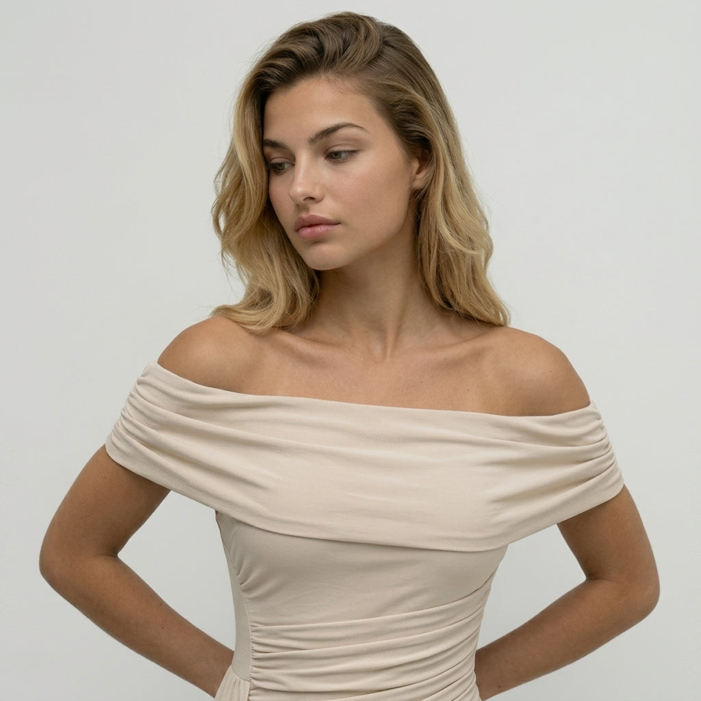 Off Shoulder Maxi Dress – Ruched Waist for Formal Occasions and Special Events 4