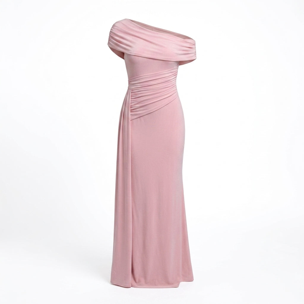Off Shoulder Maxi Dress – Ruched Waist for Formal Occasions and Special Events 10