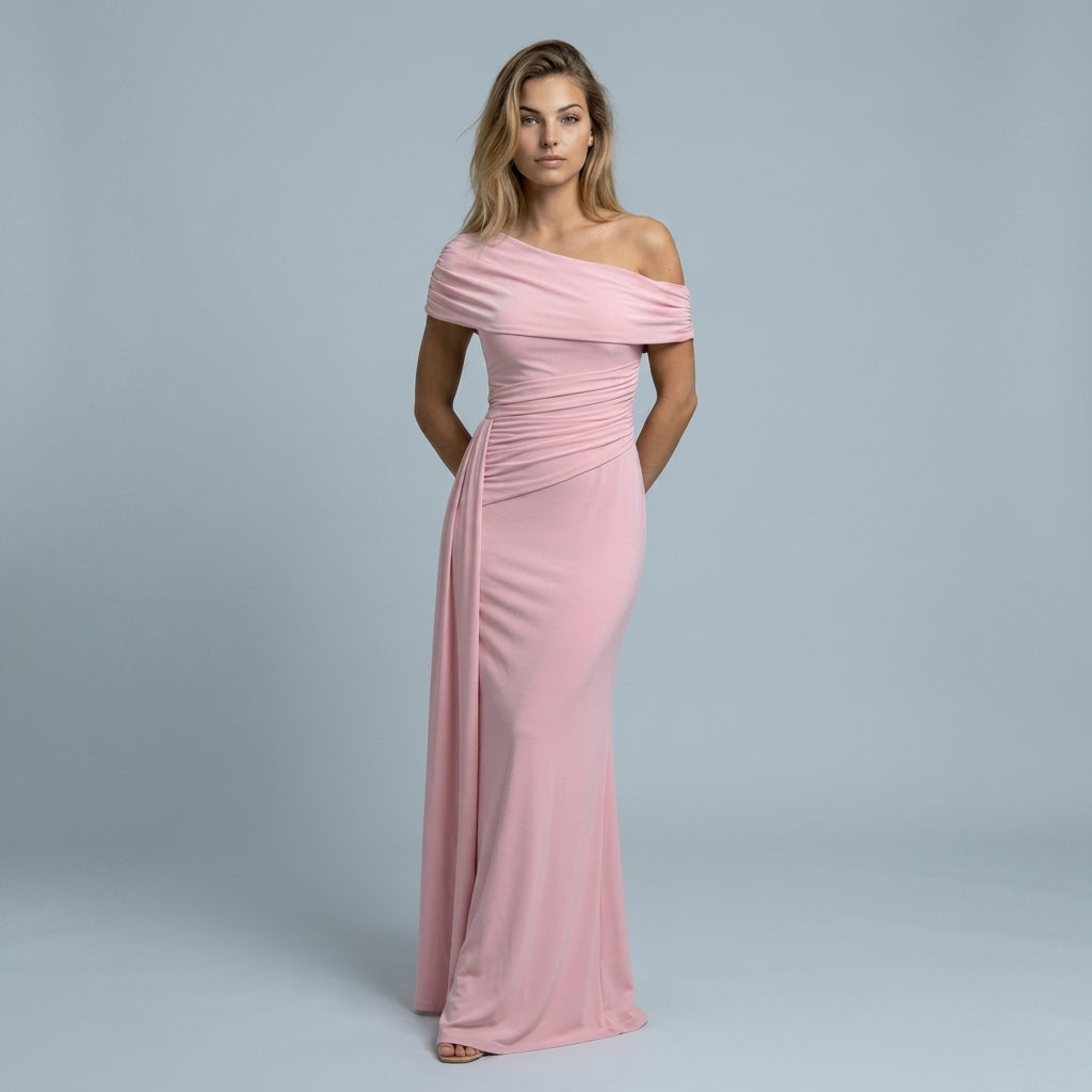 Off Shoulder Maxi Dress – Ruched Waist for Formal Occasions and Special Events 2