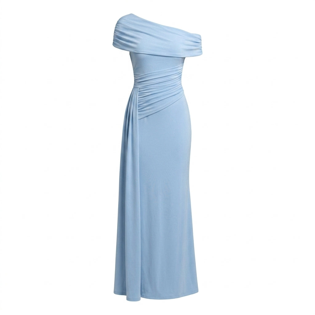 Off Shoulder Maxi Dress – Ruched Waist for Formal Occasions and Special Events 11