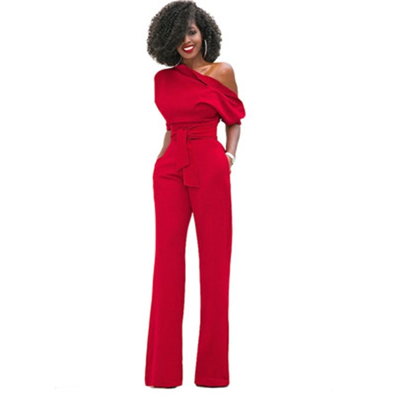 Women's One-Shoulder Wide-Leg Jumpsuit with Belted Waist – Formal Evening Wear 3