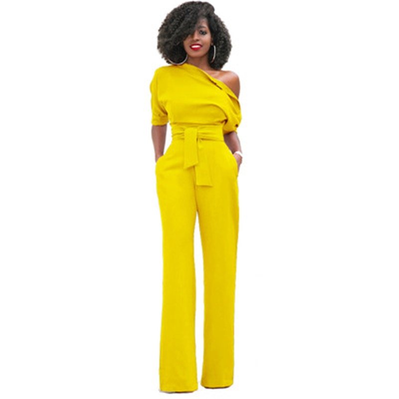 Women's One-Shoulder Wide-Leg Jumpsuit with Belted Waist – Formal Evening Wear 5