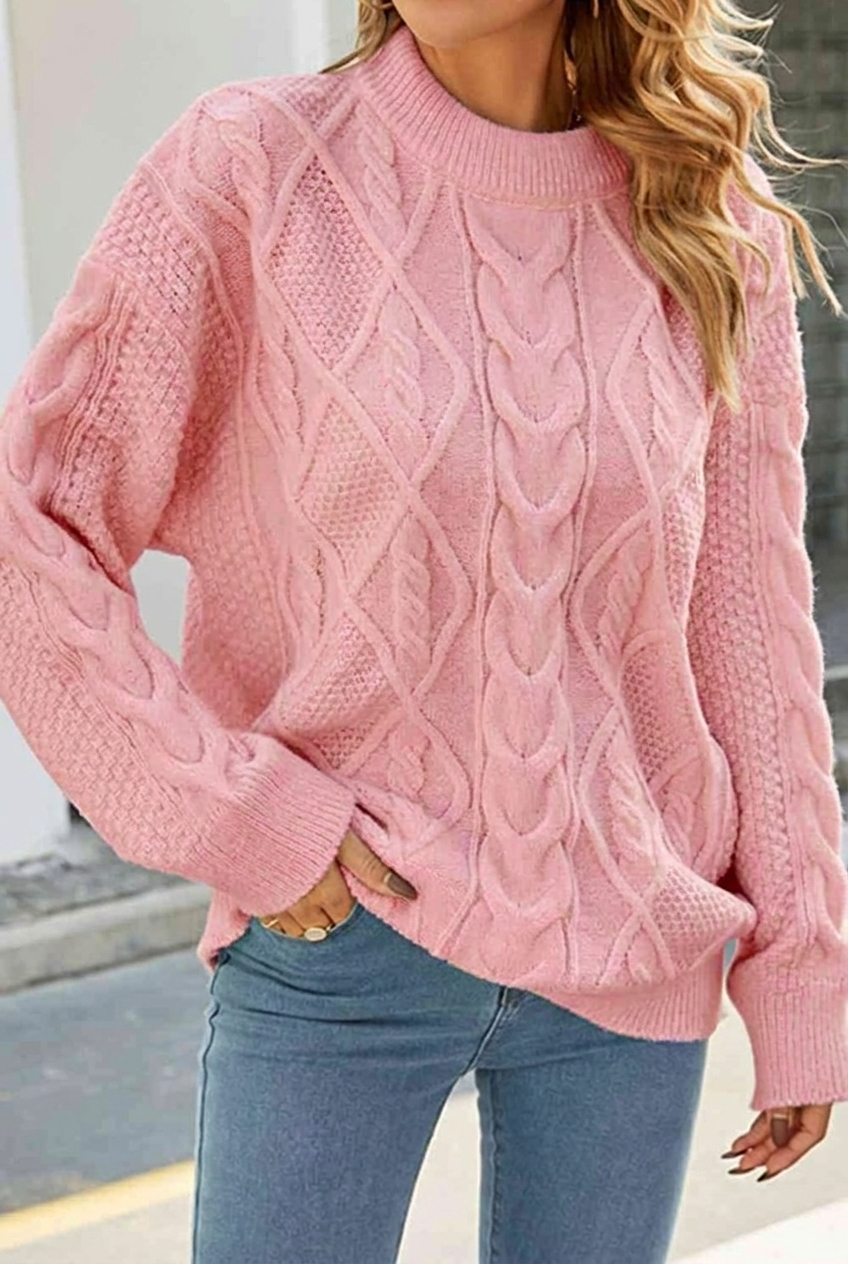 Women's Oversized Chunky Knit Jumper – Cream Cable Knit Sweater for Autumn and Winter 4